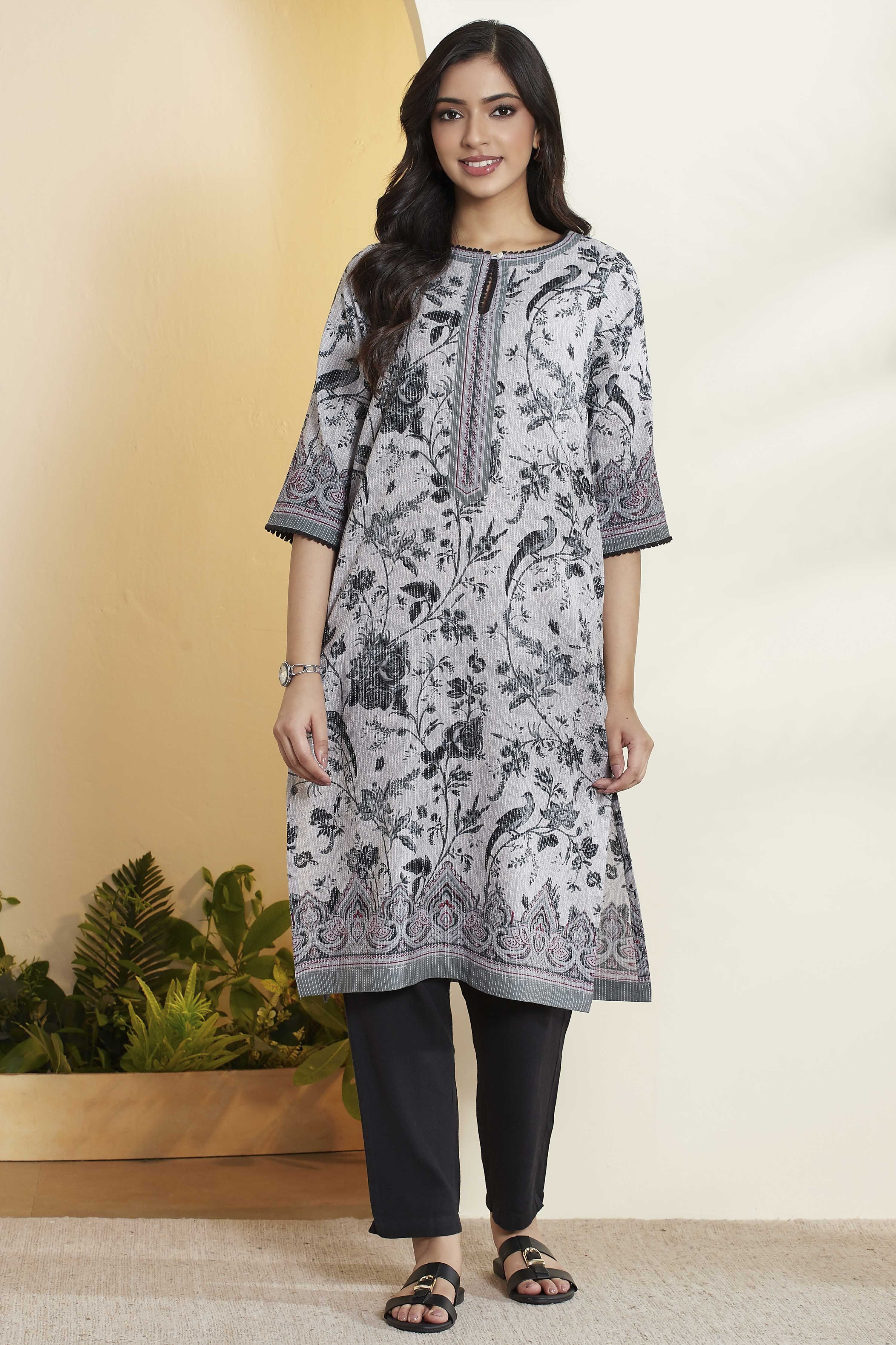 Black Cotton Straight Kurta image number 6