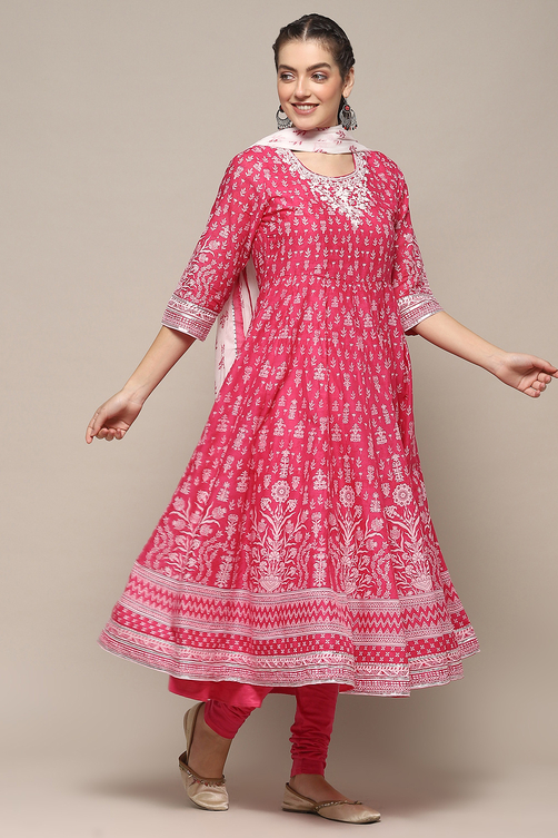 Blue Cotton A-Line Suit Set image number 6