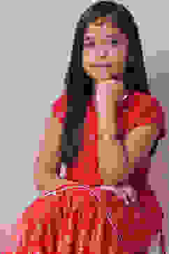 Red Art Silk Printed Short Top Lehenga Set image number 2