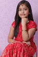 Red Art Silk Printed Short Top Lehenga Set image number 2