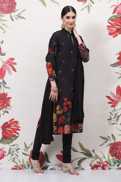 Rohit Bal Black Cotton Silk Straight Printed Suit Set image number 5