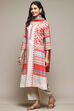 Off White & Red Rayon Straight Kurta Palazzo Suit Set image number 5