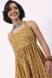 Yellow Cotton Printed Straight Dress