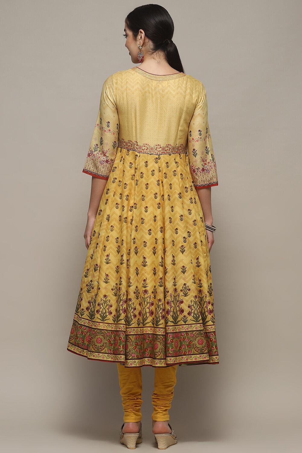 Yellow Voile Anarkali Kurta Churidar Suit Set image number 5