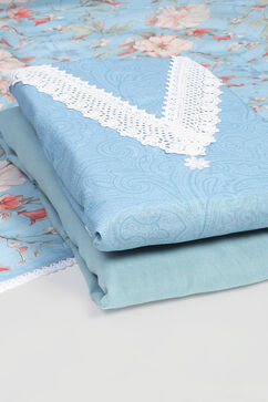 Sky Blue Linen Digital Print Unstitched Suit Set image number 5