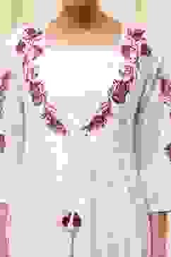 Off-White and Red Anarkali Fusion Set image number 1