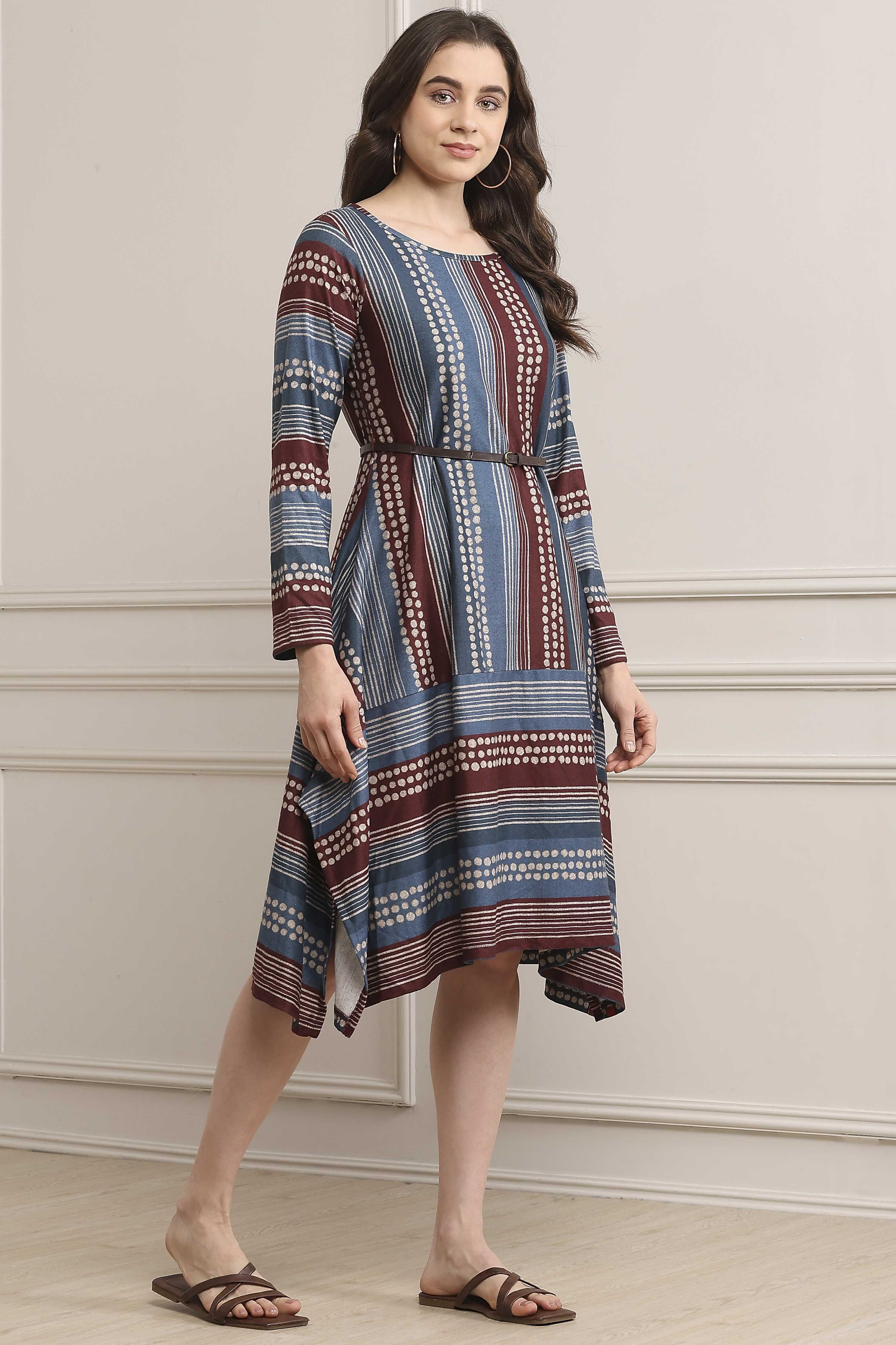 Indigo Blue Acrylic Printed Dress image number 4