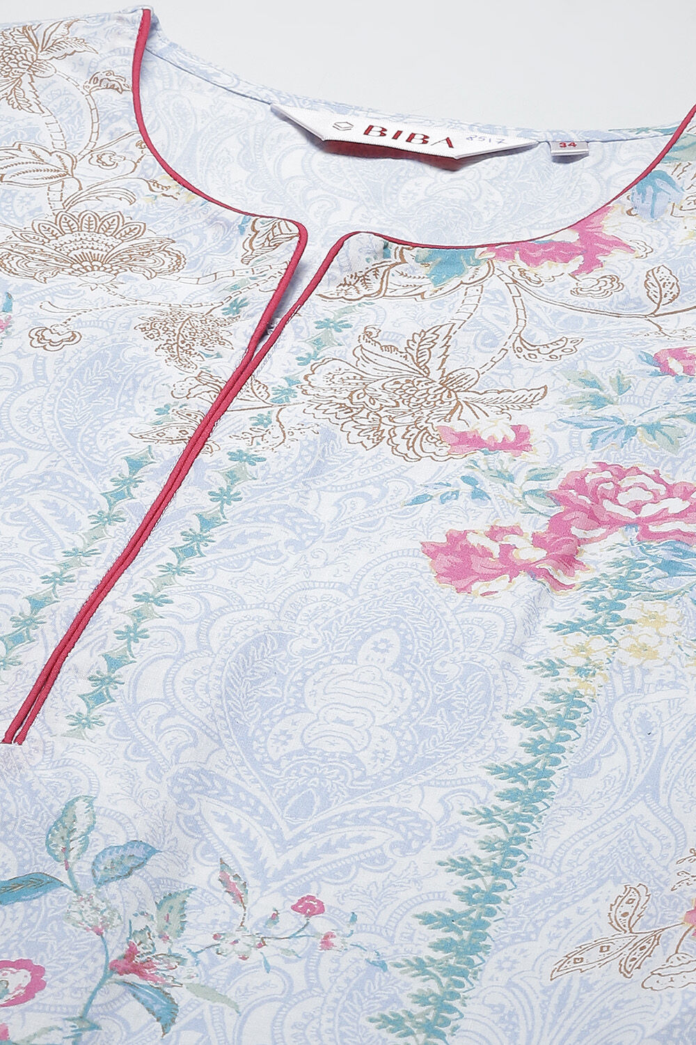 Powder Blue Cotton Straight Kurta Pants Suit Set image number 5