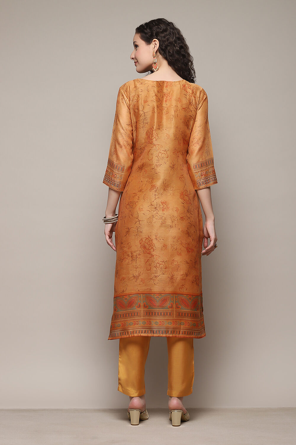 Mustard Chanderi Unstitched Suit Set image number 5