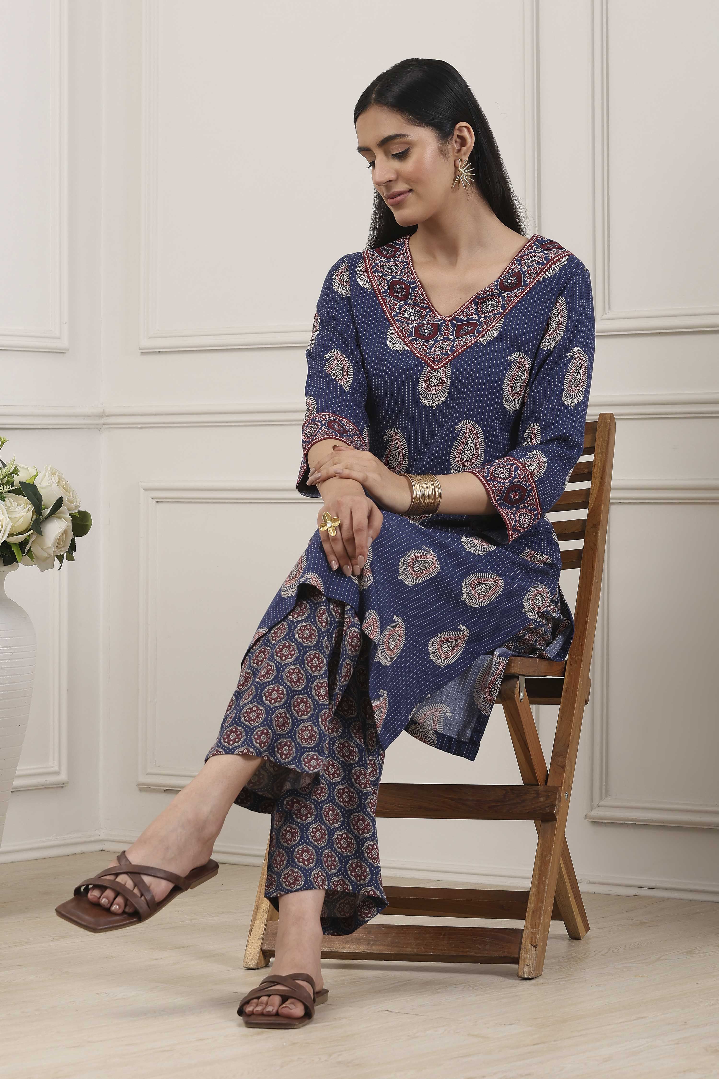 Blue Viscose Rayon Straight Kurta Palazzo Set image number 0