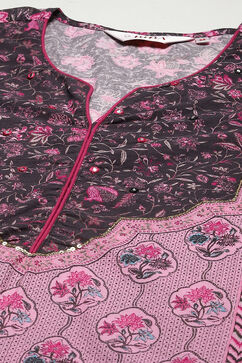 Black Cotton Blend Straight Printed Kurta Narrow Palazzo Suit Set image number 1