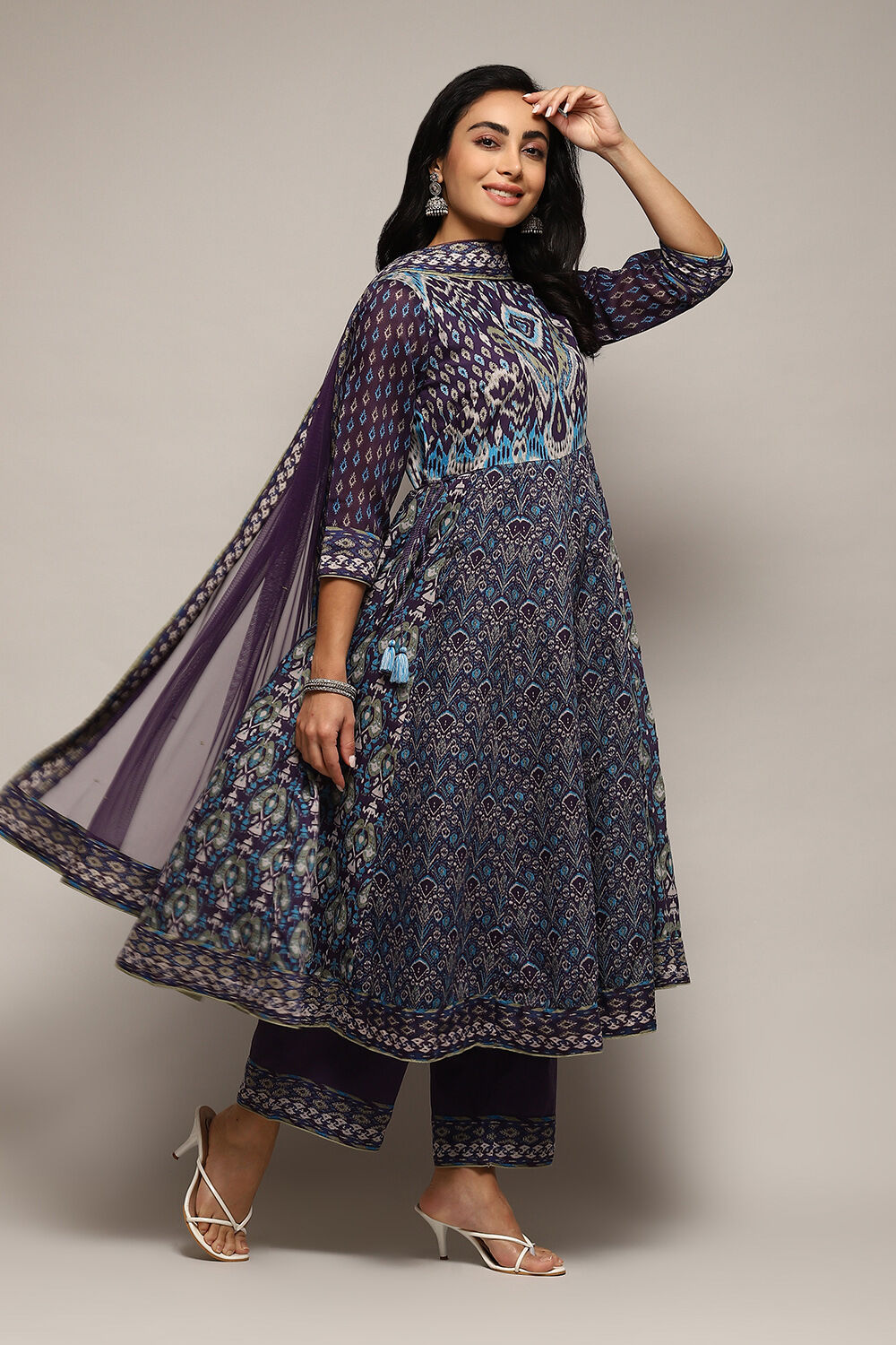 Indigo Cotton Anarkali Kurta Palazzo Suit Set image number 6