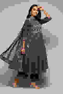 Indigo Cotton Anarkali Kurta Palazzo Suit Set image number 6