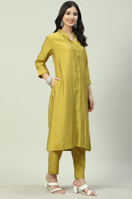 Mustard Poly Viscose Straight 2 Piece Set image number 0