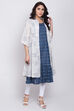 White And Indigo Cotton Front Open Printed Kurta image number 4