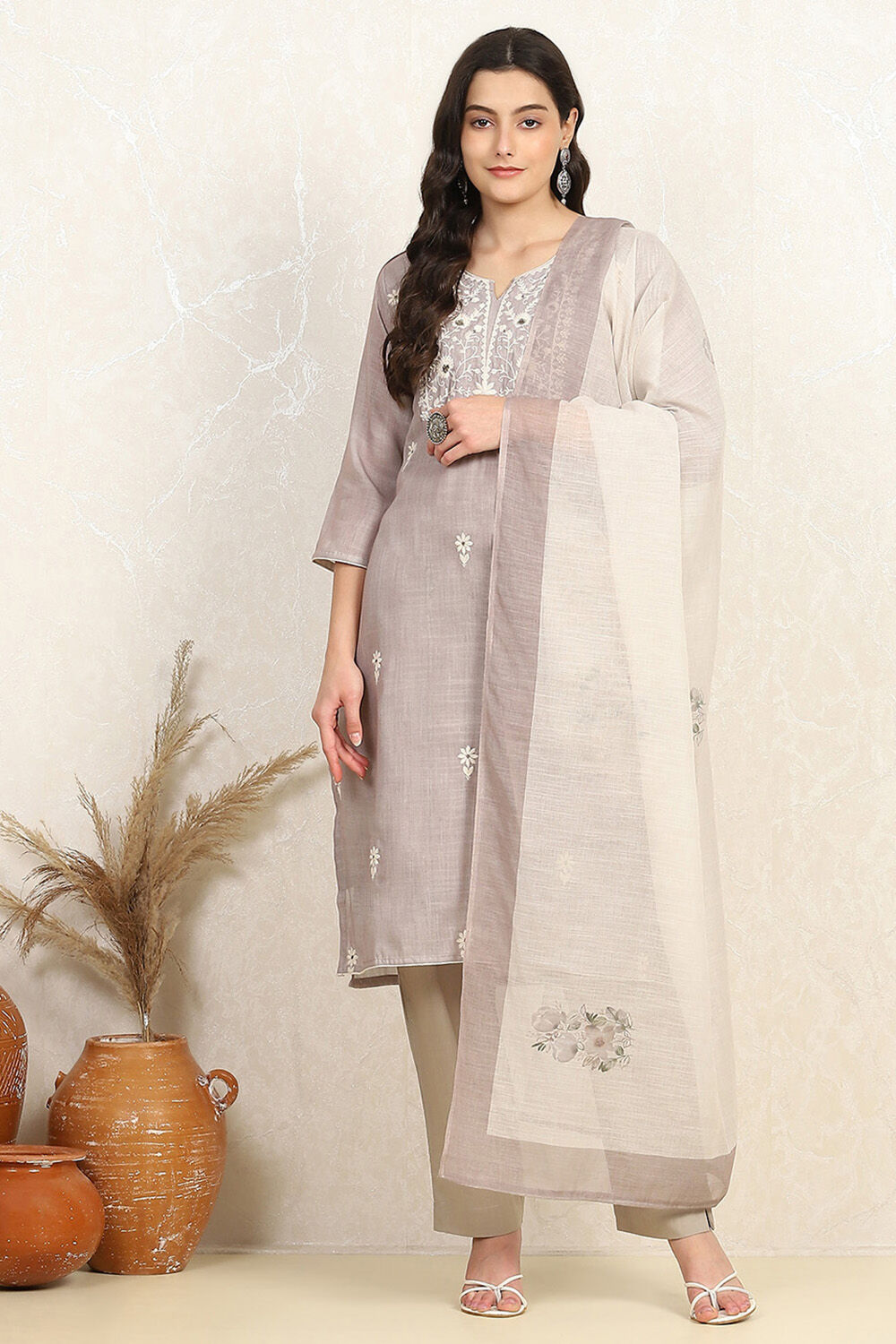 Teal Cotton Embroidered Unstitched Suit Set image number 7