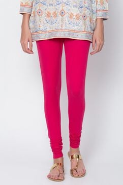 Fuschia Cotton Blend Dyed Leggings image number 1