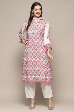 White Pink Muslin Unstitched Suit set image number 1