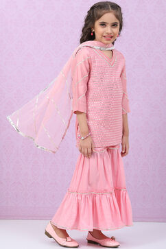 Pink Art Silk Straight Kurta Sharara Suit Set image number 6