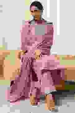 Powder Pink Embroidered Straight Suit Set image number 0