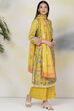 Yellow Cotton Silk Double Layered Kurta Flared Palazzo Suit Set image number 8