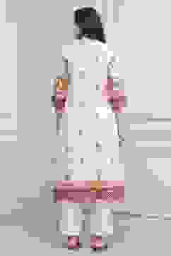 Off-White Cotton Floral Printed Straight Suit Set image number 4