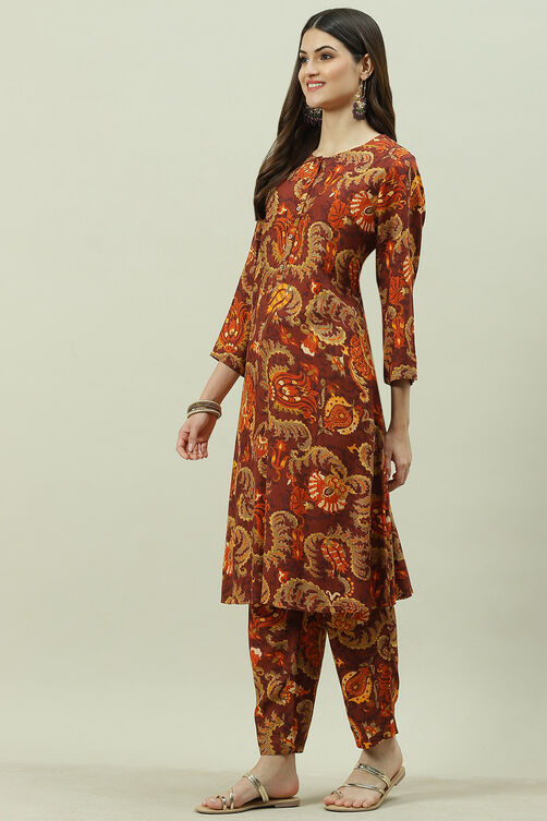 Brown Rayon Co-ord Set Kurta Pant Suit Set image number 3