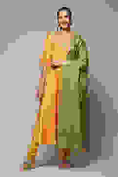 Mustard Poly Viscose Anarkali Kurta Churidar Suit Set image number 7