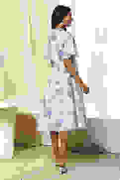 White and Blue Cotton Floral Flared Dress image number 3