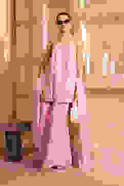 Baby Pink Poly Georgette Zari Embroidered Flared Suit Set image number 6