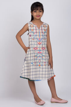 Beige Cotton A-Line Yarndyed Dress image number 3