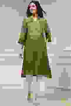 Olive Green Printed Straight Kurta image number 0