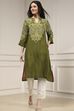 Olive Green Printed Straight Kurta image number 0