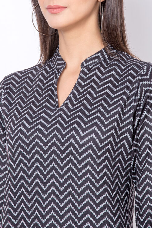 Black Straight Winter Printed Kurta image number 1