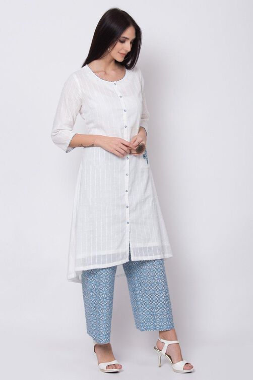 White and Blue Relaxed Kurta Palazzo Suit Set image number 5