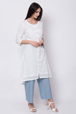 White and Blue Relaxed Kurta Palazzo Suit Set image number 5