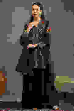 Rohit Bal Blue Silk Chanderi Floral Straight Suit Set image number 6