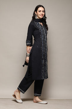 Black Cotton Straight Kurta Palazzo Suit Set image number 6