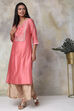 Peach Cotton Silk Straight Yarndyed Kurta image number 0