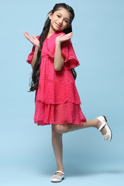 White Chiffon Dobby Tiered Dress image number 0