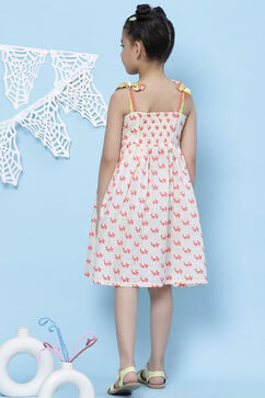 Off White Cotton A-Line Printed Dress image number 4