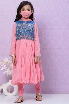 Pink Cotton Anarkali Kurta Churidar Suit Set image number 8