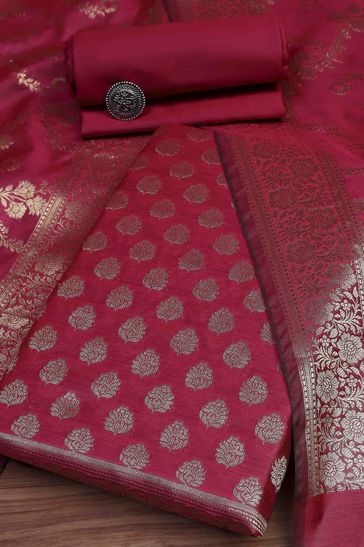 Pink Cotton Printed Embroidered Unstitched Suit Set