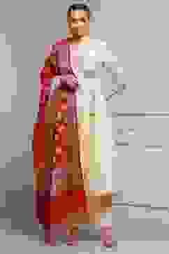 Off-White Embroidered Angrakha Festive Anarkali Suit Set image number 6