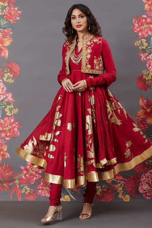 Rohit Bal Off White Cotton Silk Anarkali Printed Suit image number 5