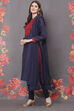 Blue Silk Straight Embroidered Suit Set image number 5