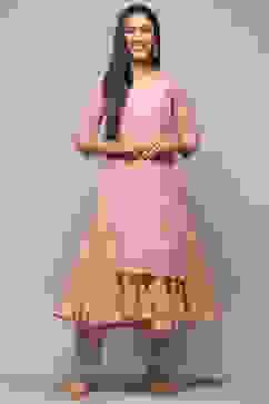 Dull Pink Polyester Blend A-Line Kurta image number 5