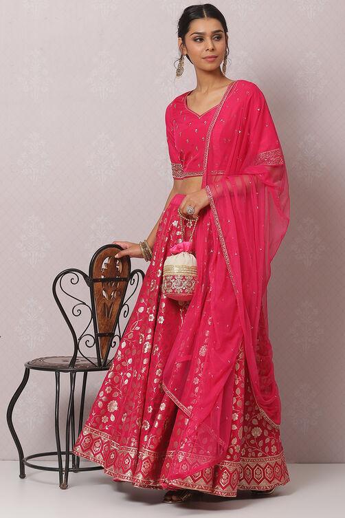 Hot Pink Straight Art Silk Lehenga Set image number 5