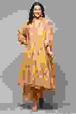 Yellow Poly Viscose A-Line Printed Kurta Palazzo Suit Set image number 7
