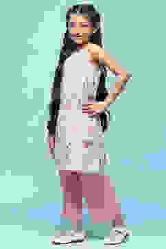 Mint Blue Cotton Yoke Embroidered Kurta With Solid Palazzo image number 3